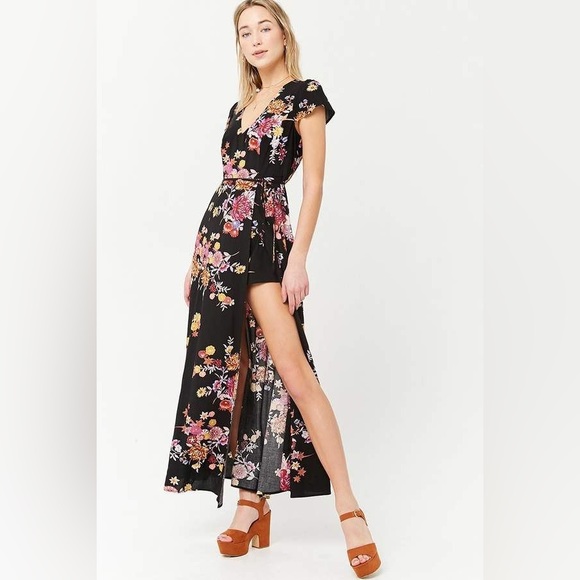 Forever 21 Floral Maxi Skort Romper Dress - Picture 2 of 7